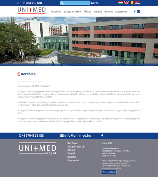 Uni+Med Szeged többnyelvű weboldala